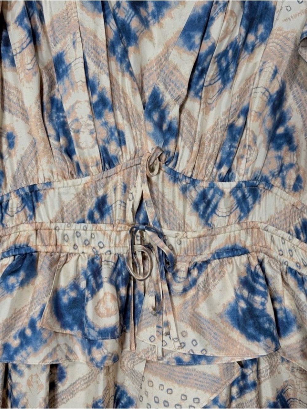 Ulla Johnson Cream and Blue Printed Ruffle Midi Dress - Picture 5 of 5